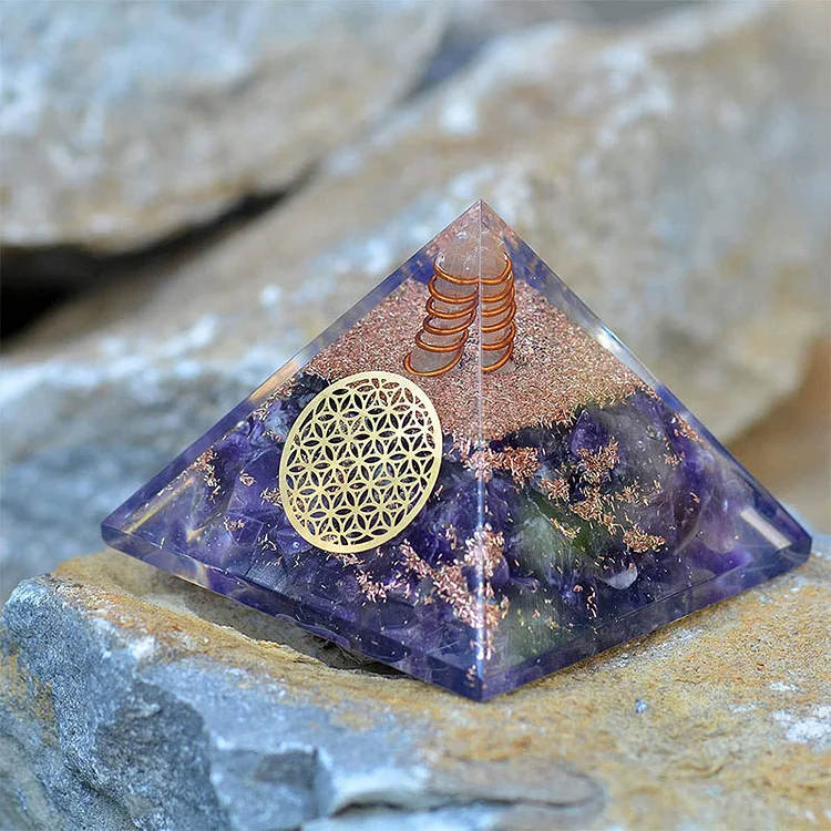 Amethyst Flower Of Life Orgone Pyramid
