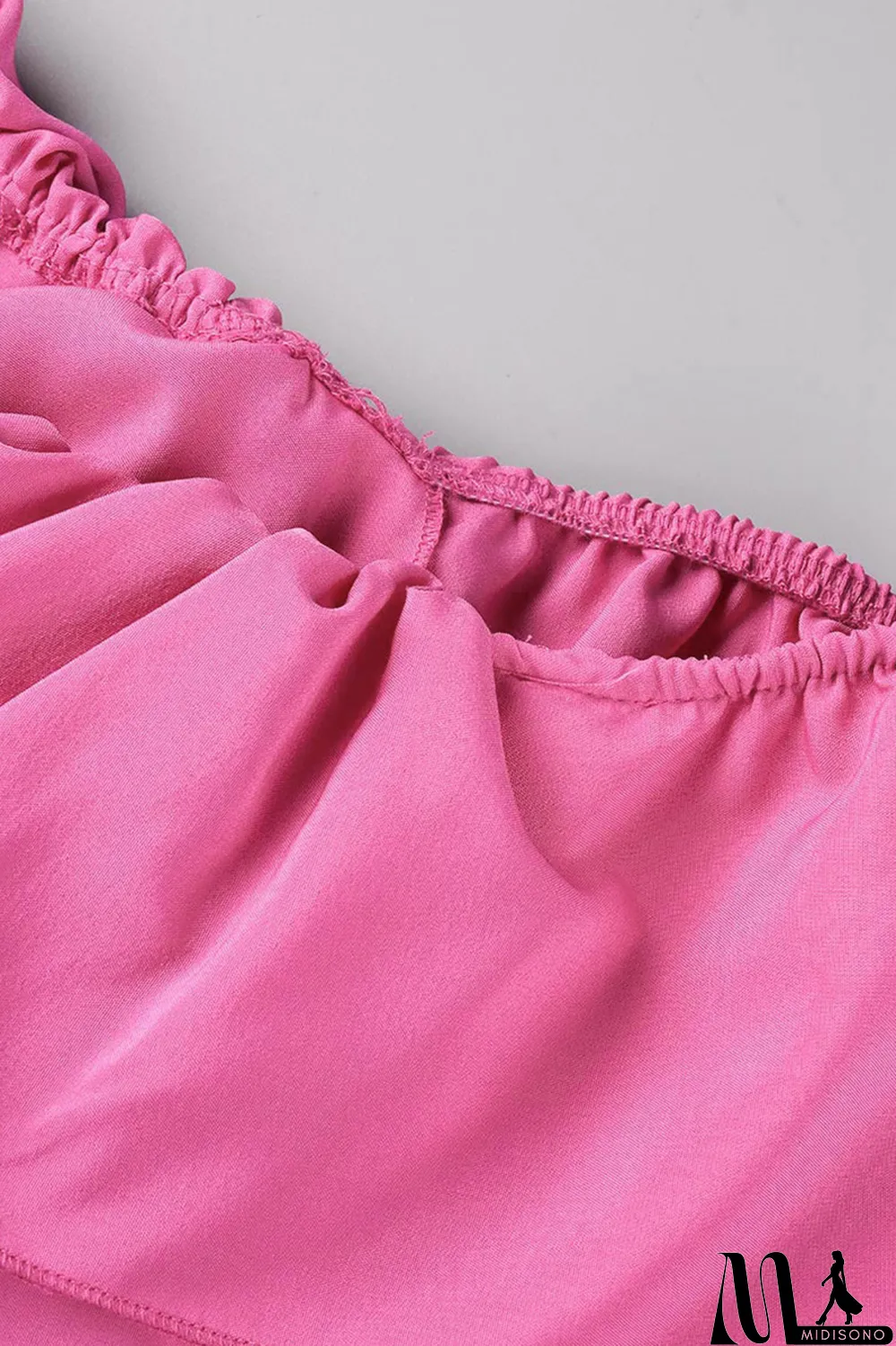 MidiSono - Rose Red Sexy Casual Solid Patchwork Backless Off the Shoulder Short Sleeve Two Pieces