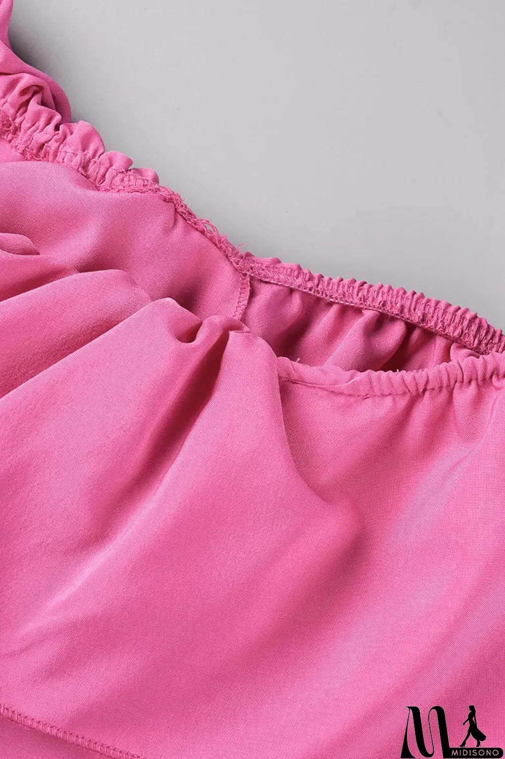 MidiSono - Rose Red Sexy Casual Solid Patchwork Backless Off the Shoulder Short Sleeve Two Pieces