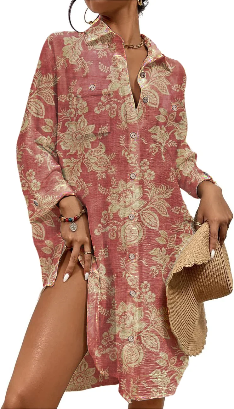 Women's Swimwear Cover-ups Buttoned Shirt Dress Tops