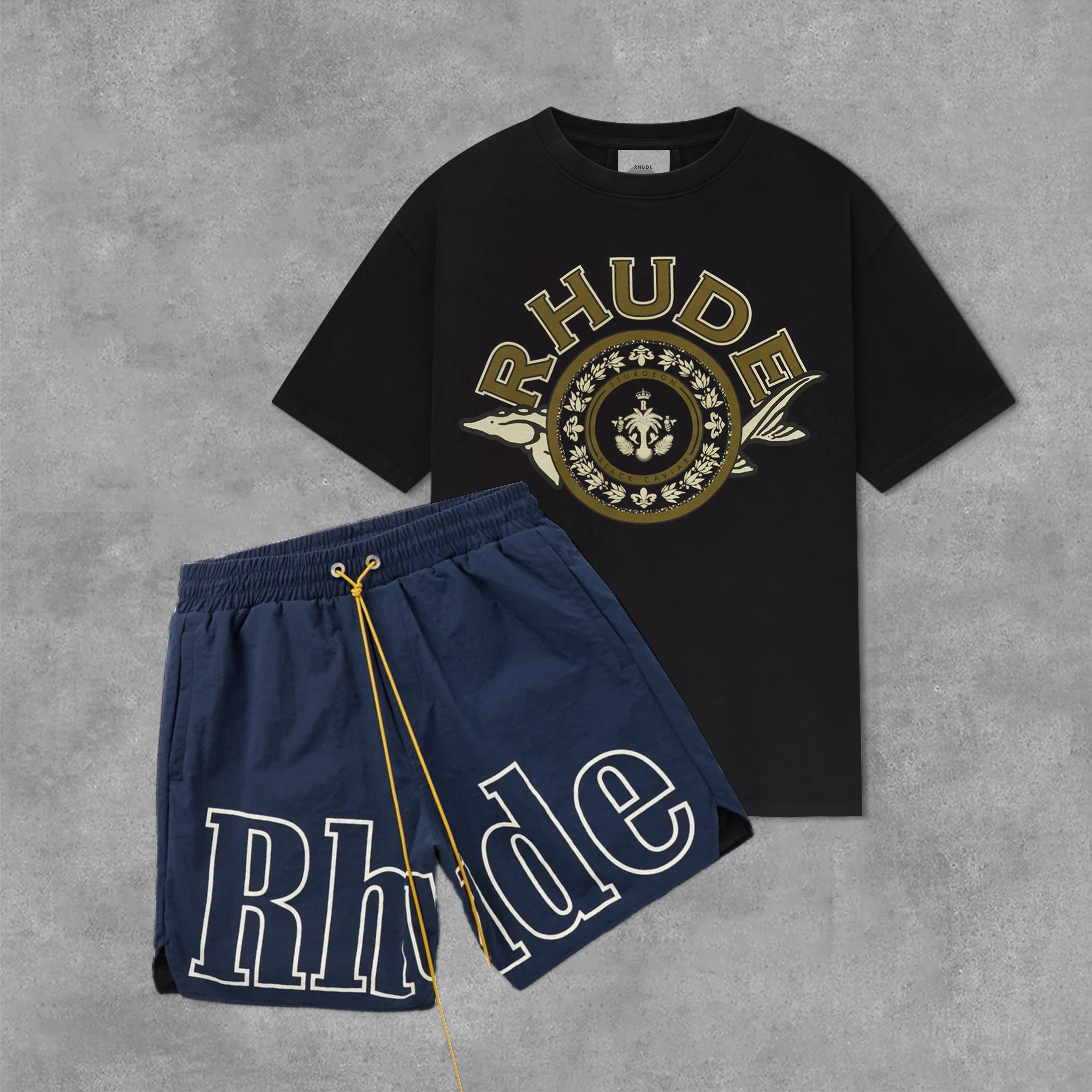 RHUDE Black Caviar T-Shirt And Shorts Co-Ord