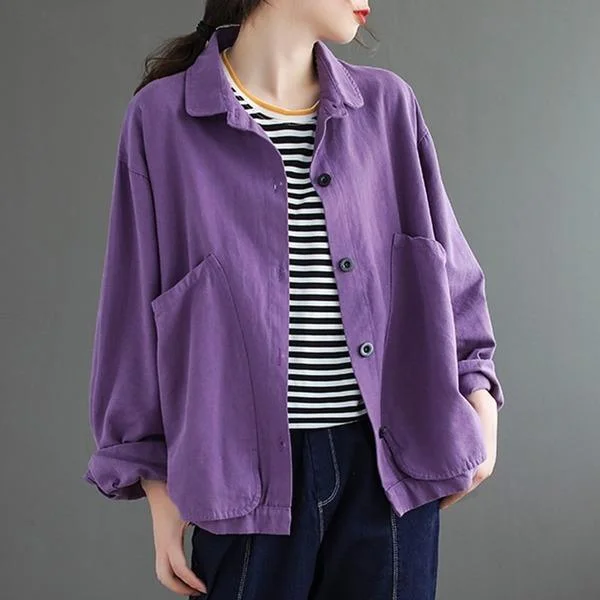 Style Vintage Solid Color Female Loose Casual Outerwear Coats