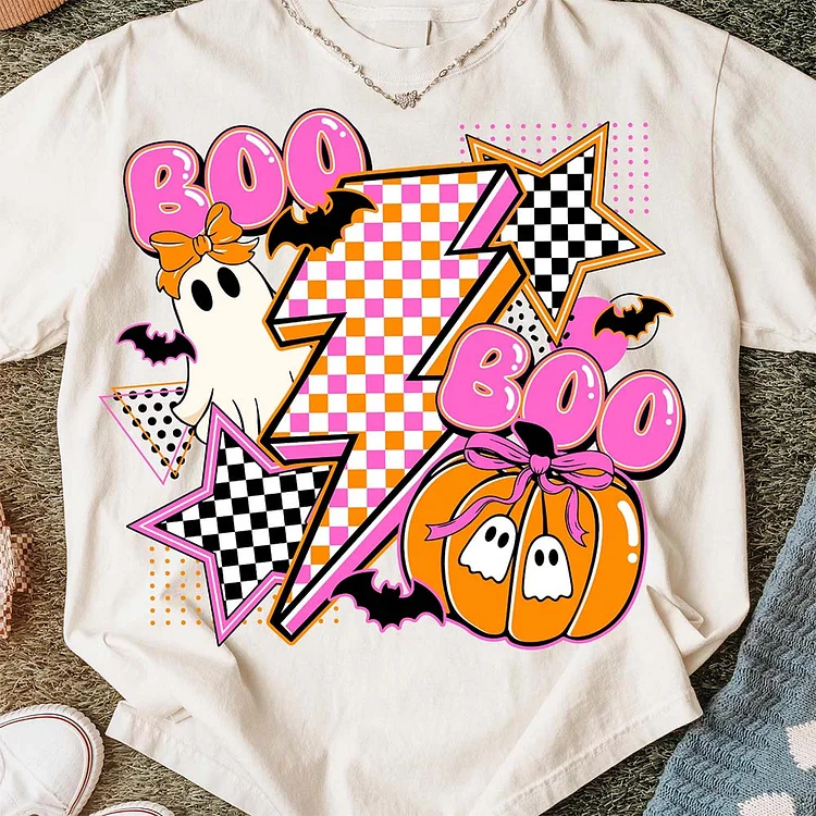 Retro Halloween Ghost Pumpkin T-shirt, V-neck, Sweatshirt, Hoodie