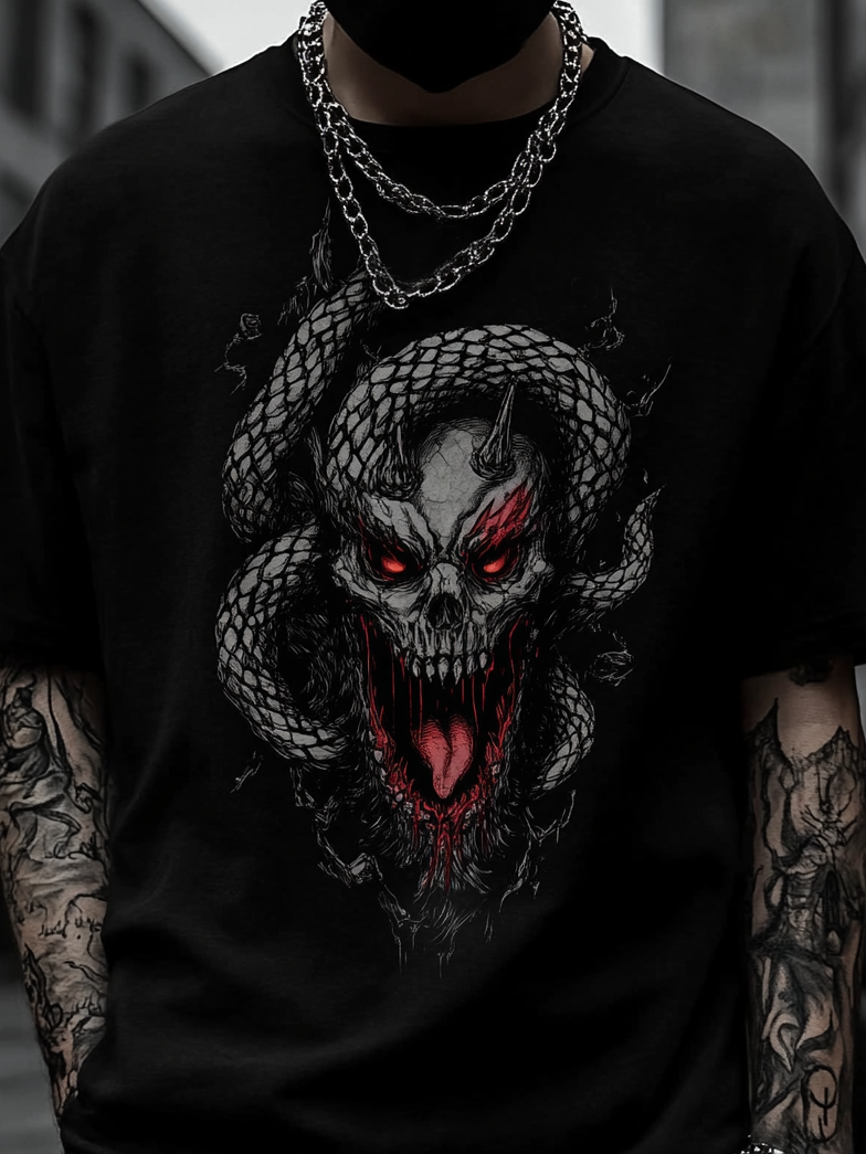Shoptechwear Art Satanic Skull Snake Oversized Unisex Casual T-shirt
