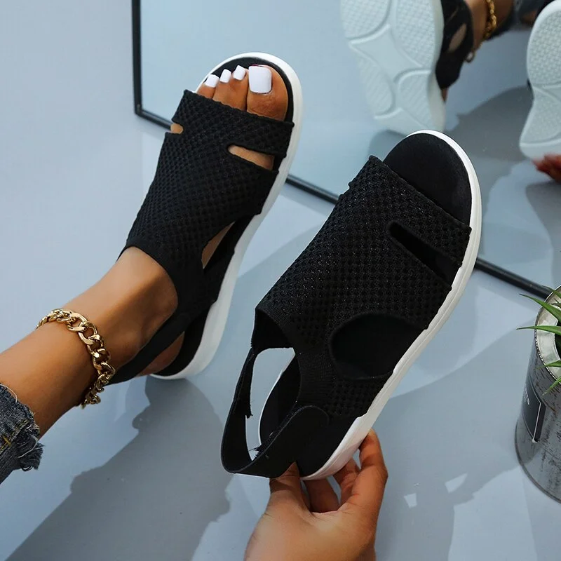 2022 New Women Soft Comfortable Sandals Mesh Upper Breathable Sandals Adjustable Cross-strap Design Sandalias Mujer