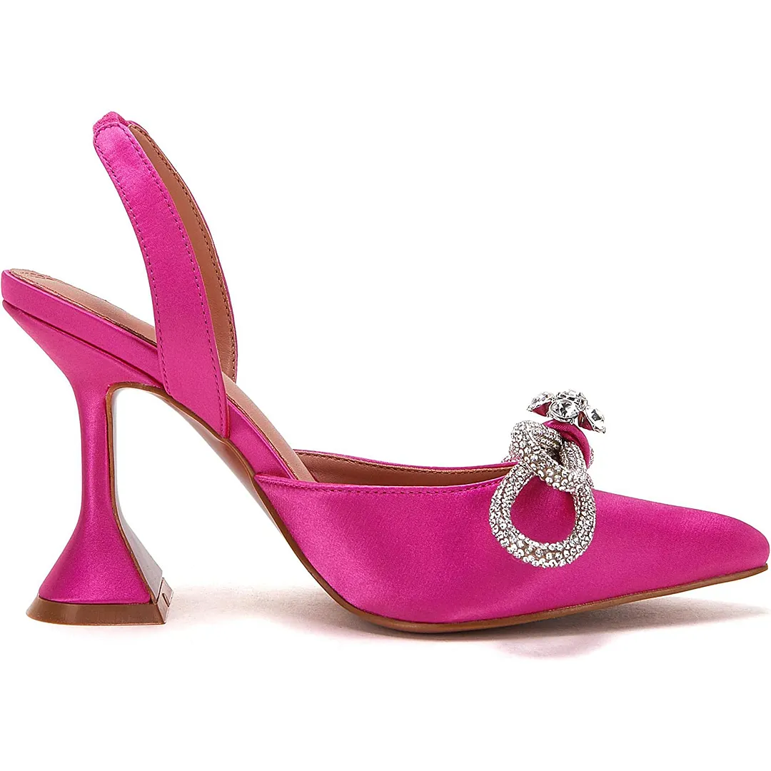 95mm Womens Heeled Sandals Point Toe Slingback Rhinestones Bowknot Crystal Party Wedding Dressy Shoes-vocosishoes