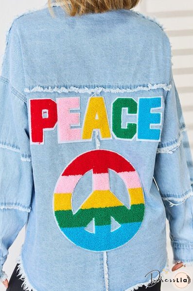 PEACE Raw Hem Dropped Shoulder Denim Top