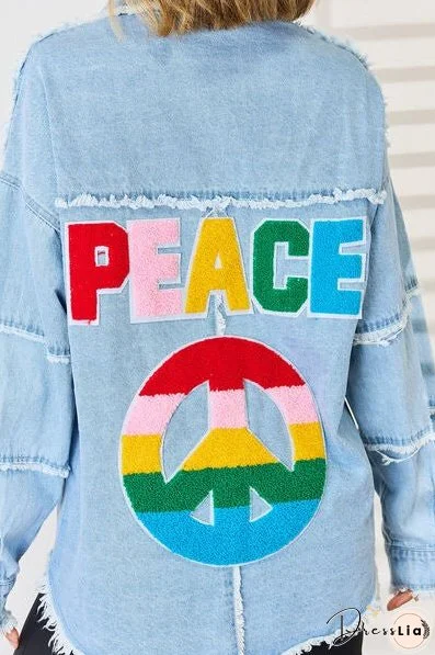 PEACE Raw Hem Dropped Shoulder Denim Top