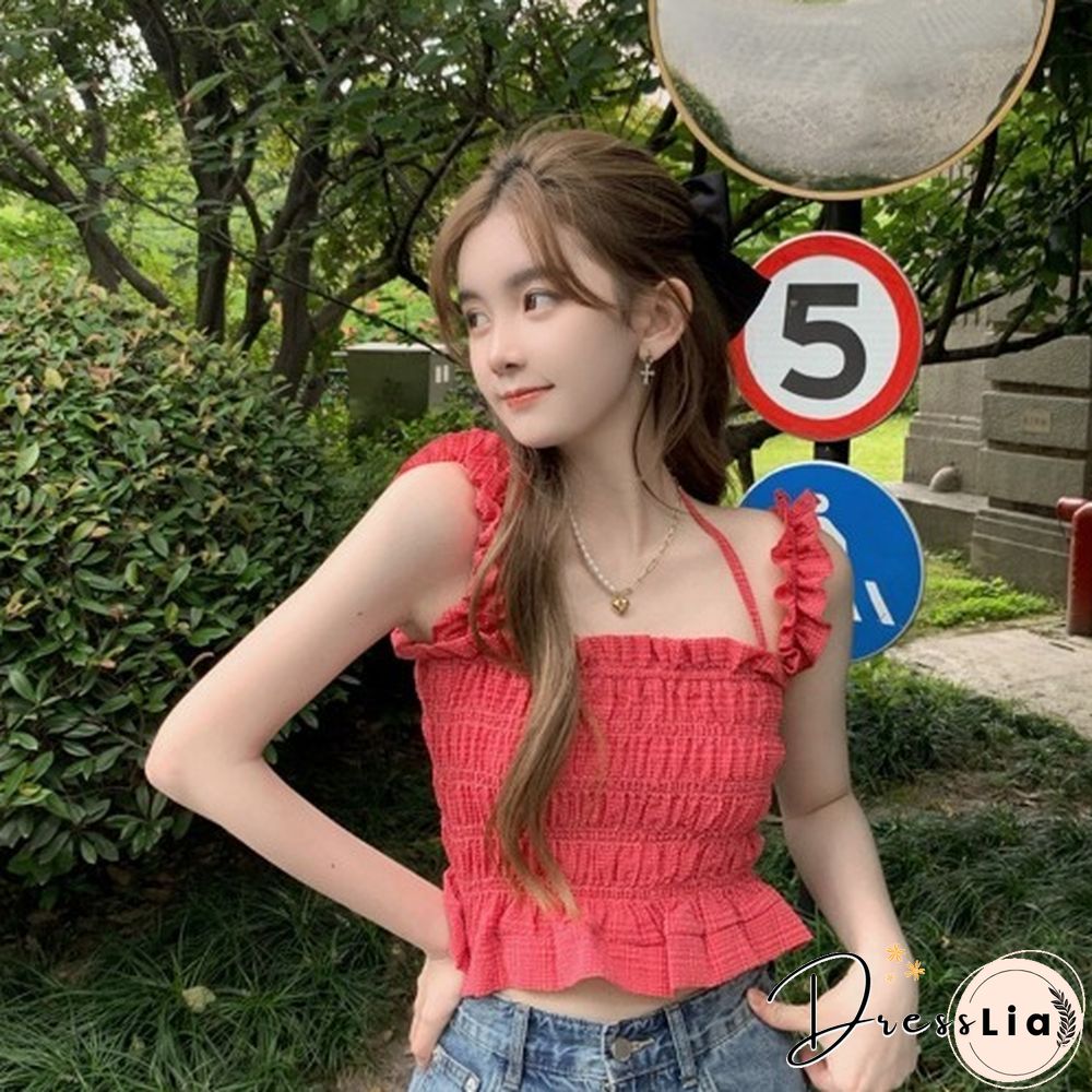 Camisole Women Folds Solid Breathable Summer Sleeveless Cropped Tank Tops Basic Sweet Ulzzang Stylish Hot Sale Mujer Chic Camis