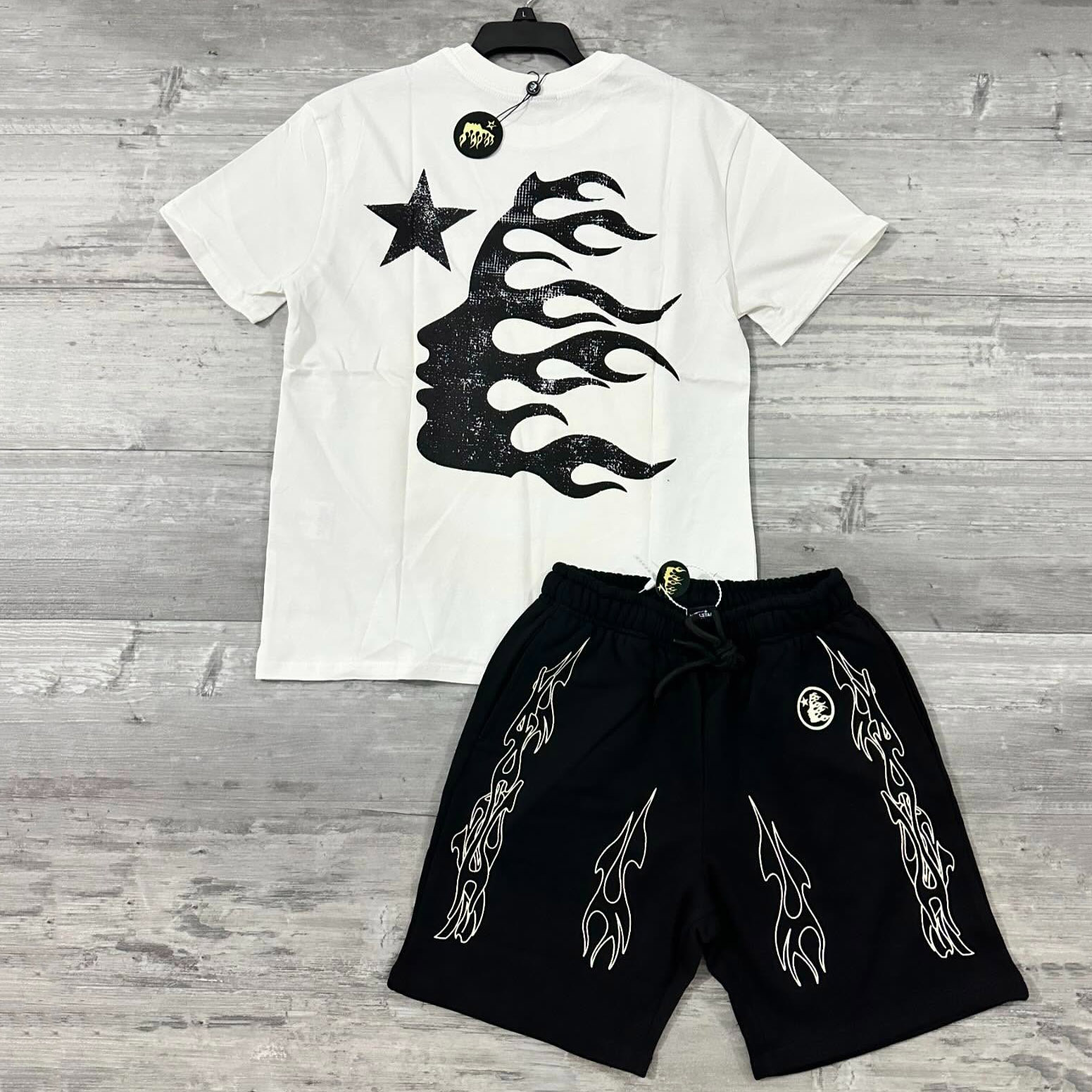 Hellstar Graffiti Smiley Face T-Shirt And Shorts Co-Ord