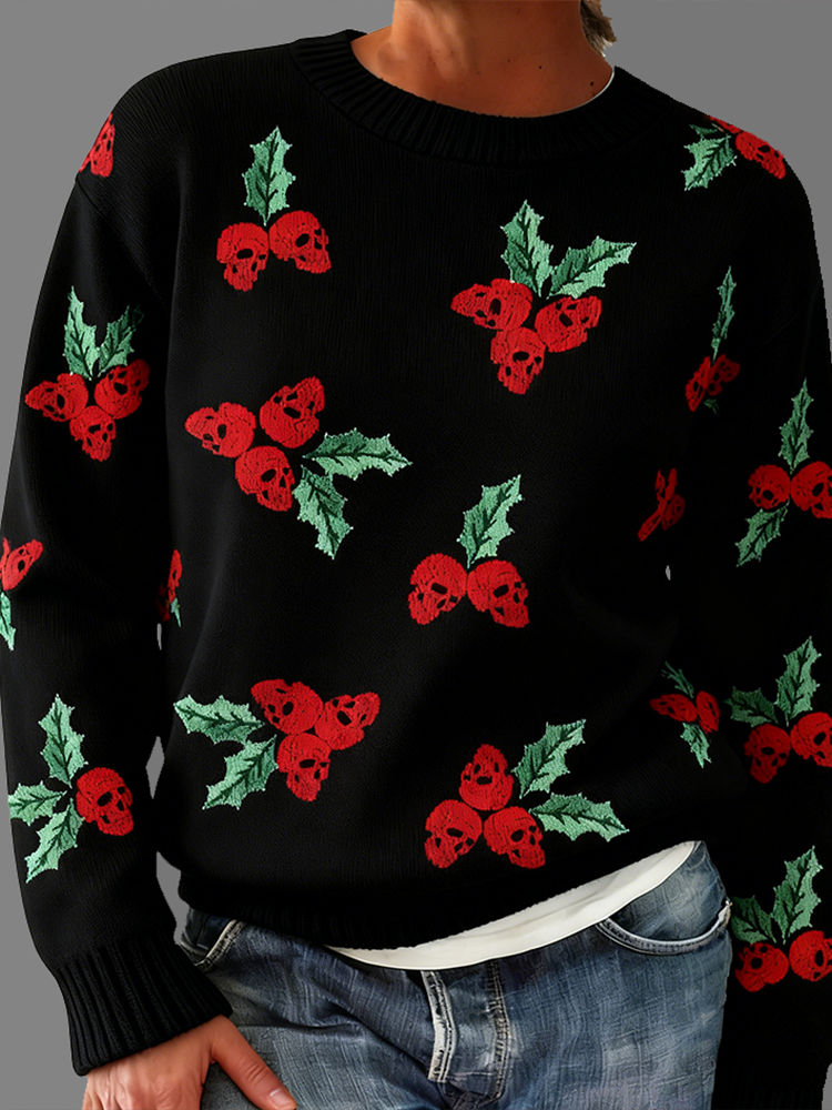 Women's Dark Christmas Round Neck Knitted Sweater elevenforest