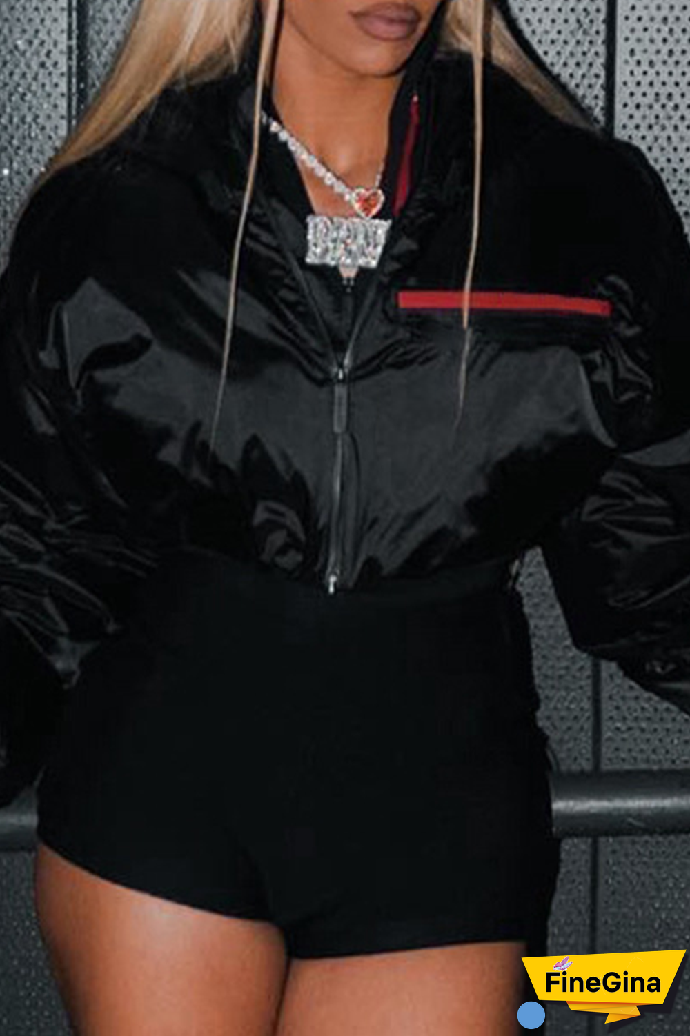 Black Street Solid Patchwork Mandarin Collar Outerwear