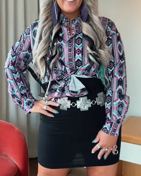 Vintage Aztec Print Stripe Shirt
