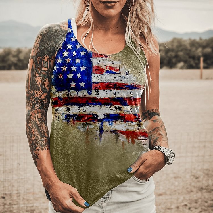 Spring And Summer New Flag Old Creative Printing Women'S Fashion Vest