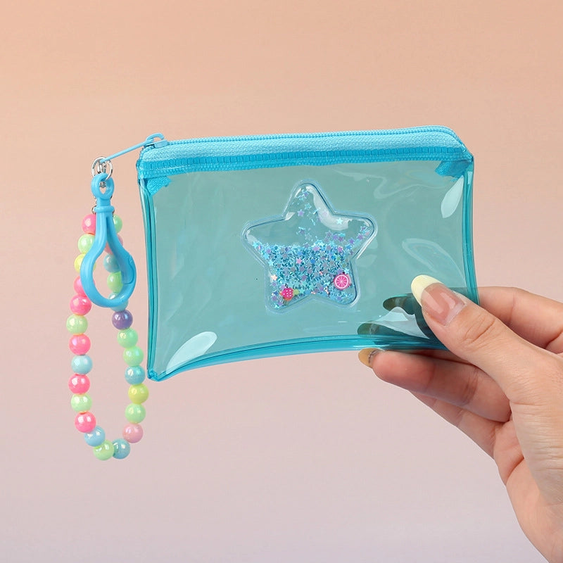 Fashion Stars Pvc Quicksand Color Transparent Coin Purse Card Bag Mouth Red Envelope Earphone Bag Zipper Small Wallet Ornaments