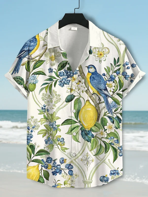 Men's Bird On Lemon Tree Art Print Shirt
