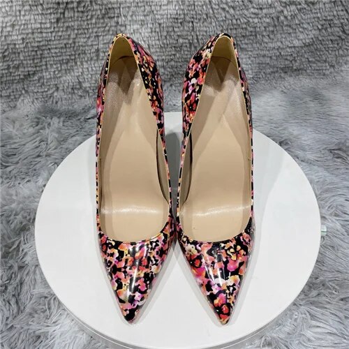 VCshoes Pointed Toe High-heeled Exquisite Printing Single Shoes 12cm High Heel Ladies Party Shoes QP043