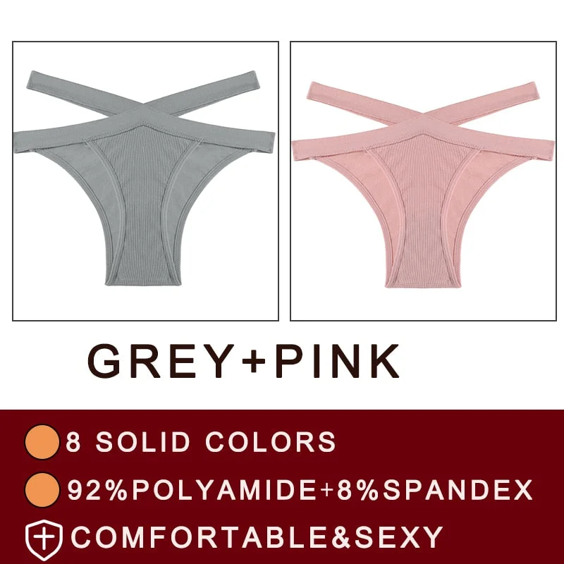 2PCS/Set Cross Waist Strap Women Panties Seamless Underwear Sexy Panties Lingerie Underpants Briefs Solid Color Female Pantys