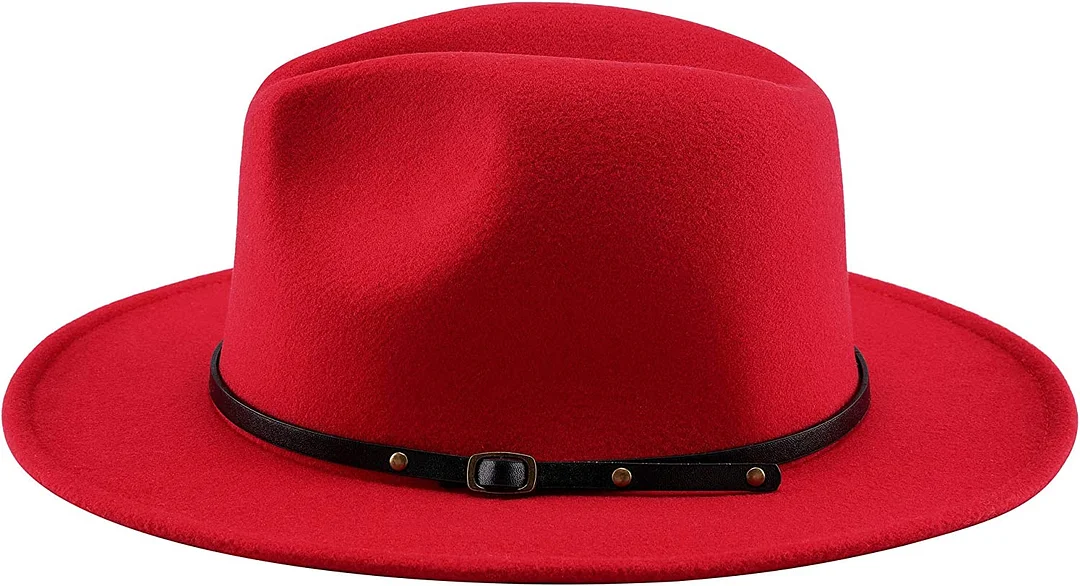 Two Tone Red Bottom Wide Brim Wool Felt Fedora Hat 