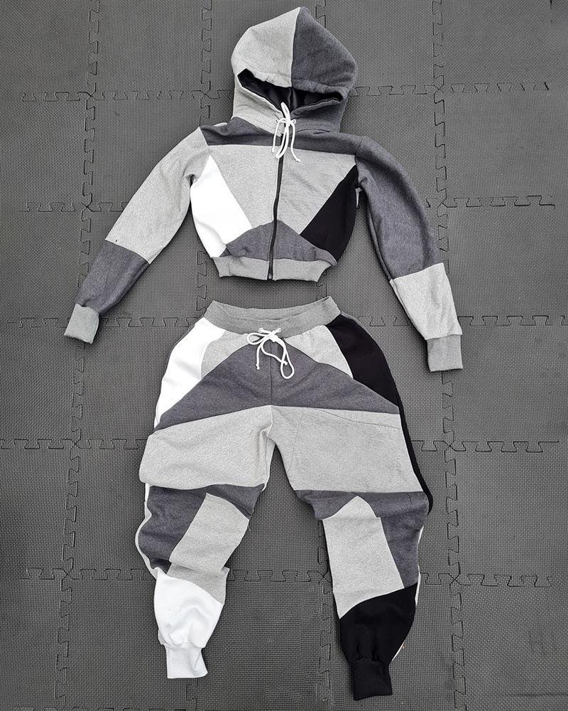 Women's Sporty Patchwork Printed Sets19