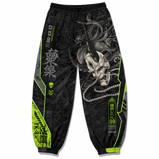 Green Demon Rabbit Techwear Jogger Pants
