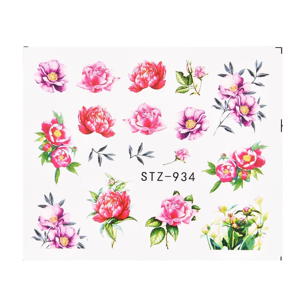 Coloful Flower Leaf 3D Stickers on Nails Decoration Tattoo Water Decals Nail Sticker UV Gel Slider Manicure Wraps-Nail Inspo