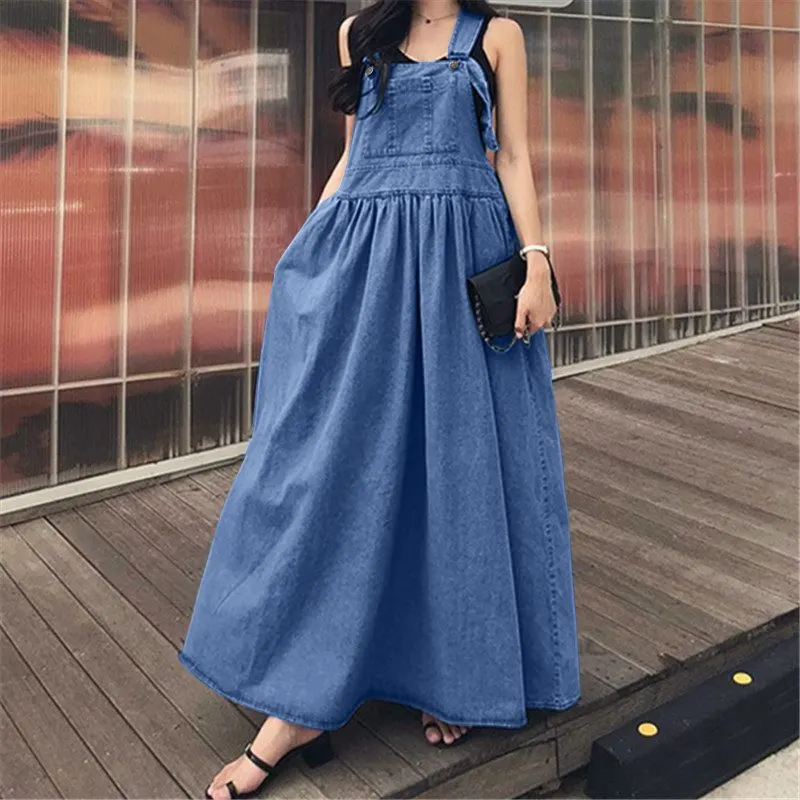Elegant Demin Dress Sexy Bohemian Sundress Summer Holiday Dress 2022 Vintage Solid Maxi Long Dress Feminnas