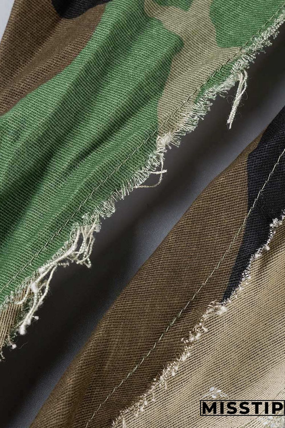 Camouflage Street Print Camouflage Print Patchwork Pocket Buckle Turndown Collar Tops