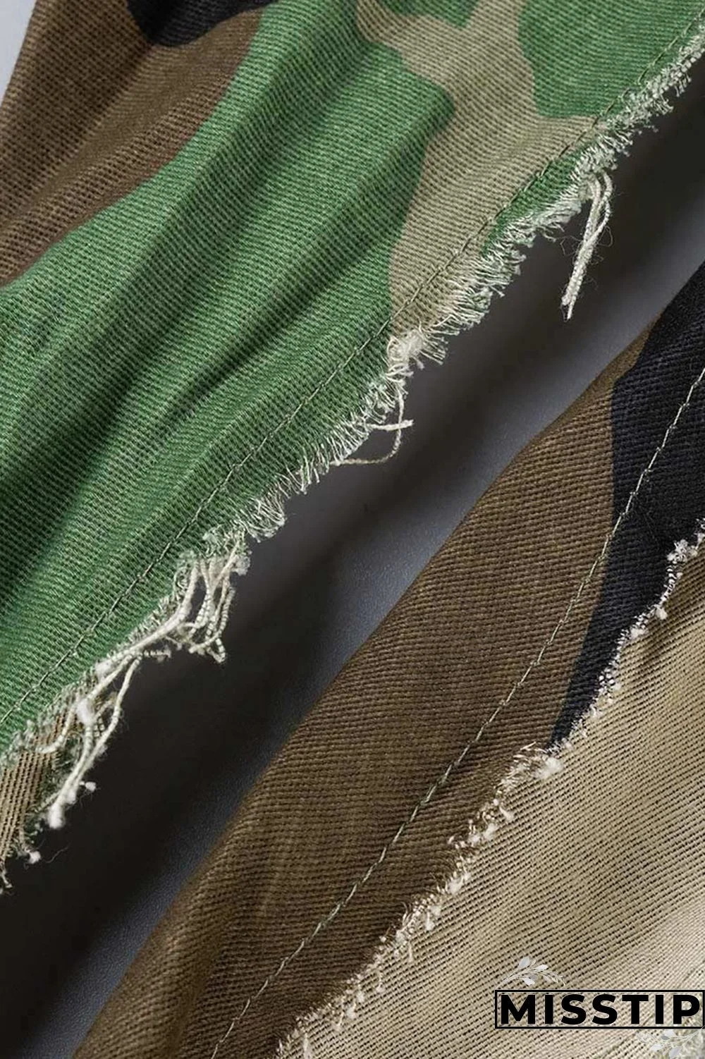 Camouflage Street Print Camouflage Print Patchwork Pocket Buckle Turndown Collar Tops