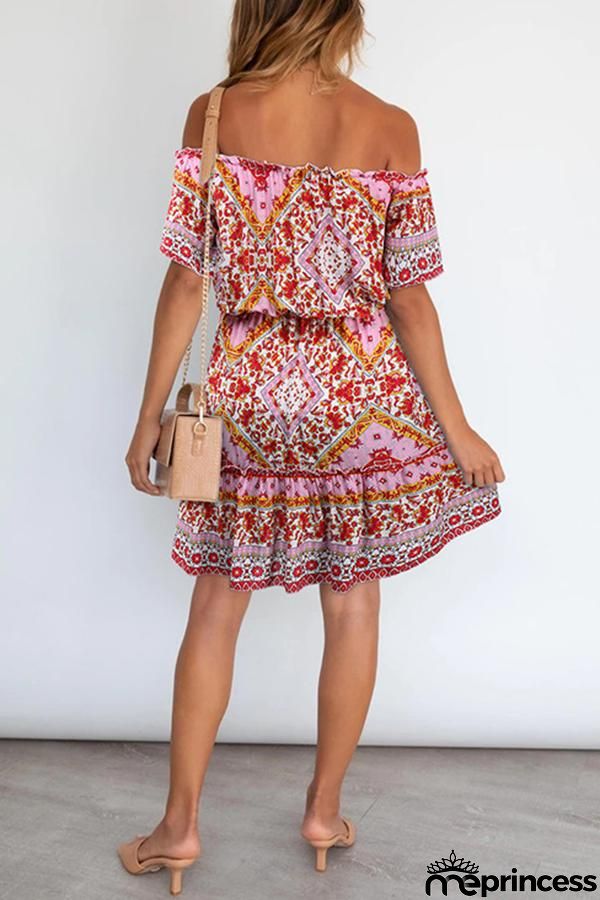 Bohemian Off Shoulder Short Sleeve Dress