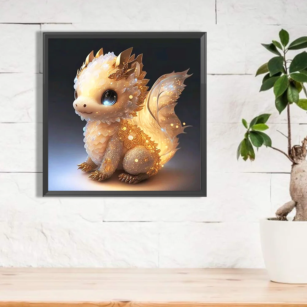 Full Round Diamond Painting 30*30cm - Golden Little Dinosaur