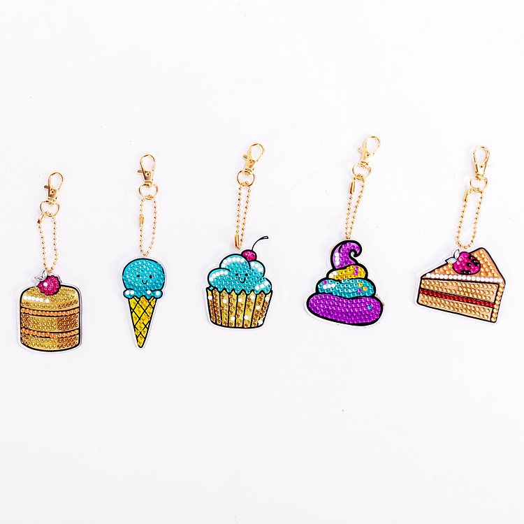 One-sided sticker special diamond painted keychain key ring-Ice cream