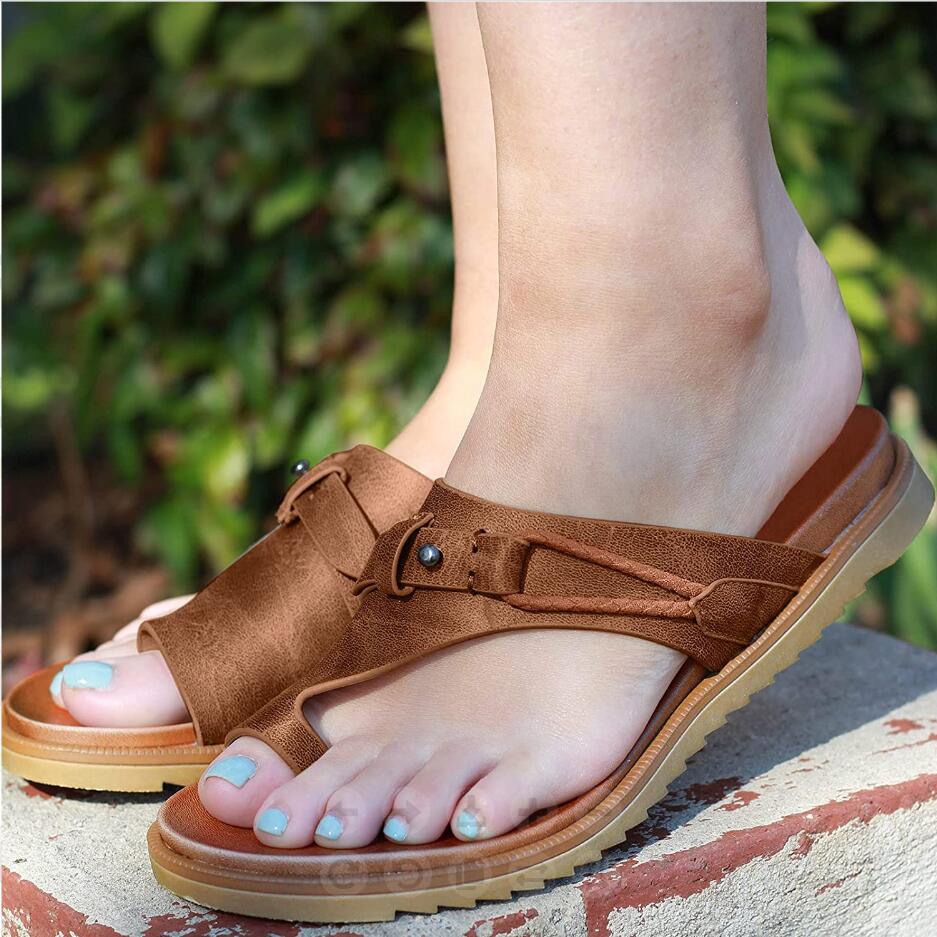 Sandals for Women Orthopedic Bunion Corrector Slippers Leather Ring Toe Sandal Comfy Platform Flat Lady Shoes Plus Sizes