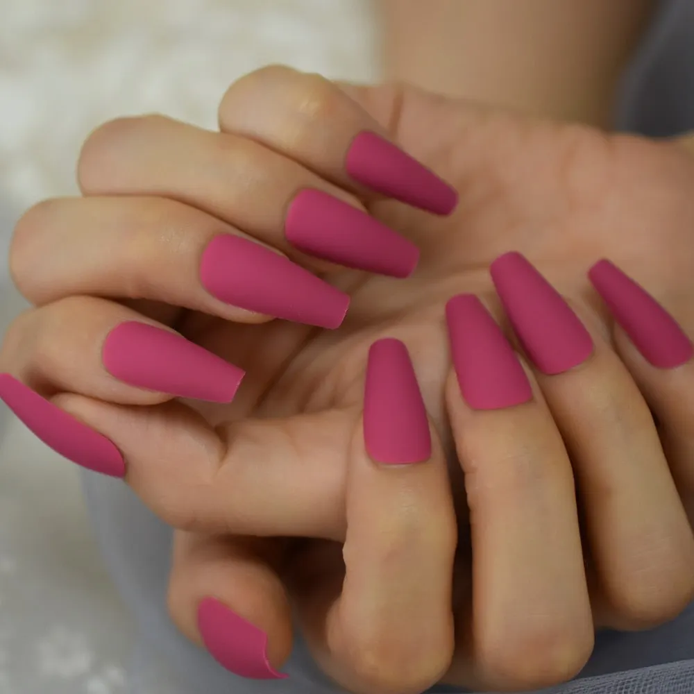 EchiQ Frosted Fake Nails Black Long Size Matt Faux Ongles Ballerina Press On Nails Square Manicure Tips-Nail Inspo