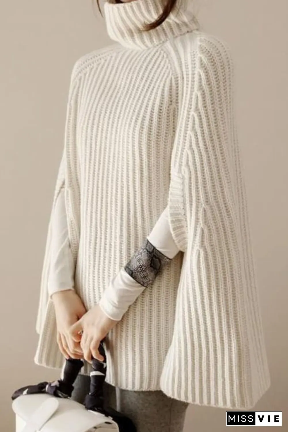 Fashion Turtleneck Solid Color Cape Sweater