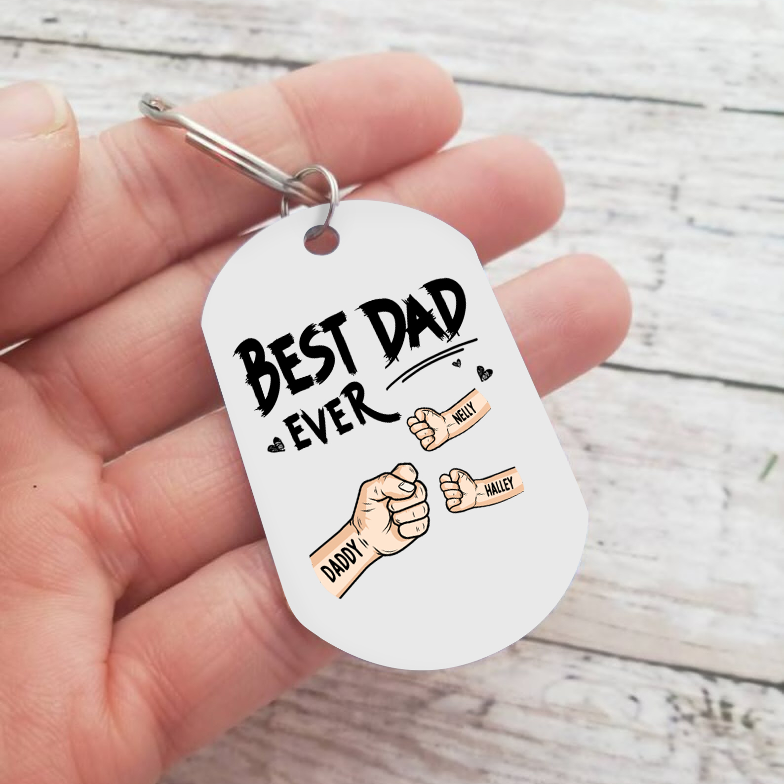 Personalised 3 Names Keychain Custom Fist Bump Keychain Father's Day Gift - Best Dad Ever-Jessemade AU