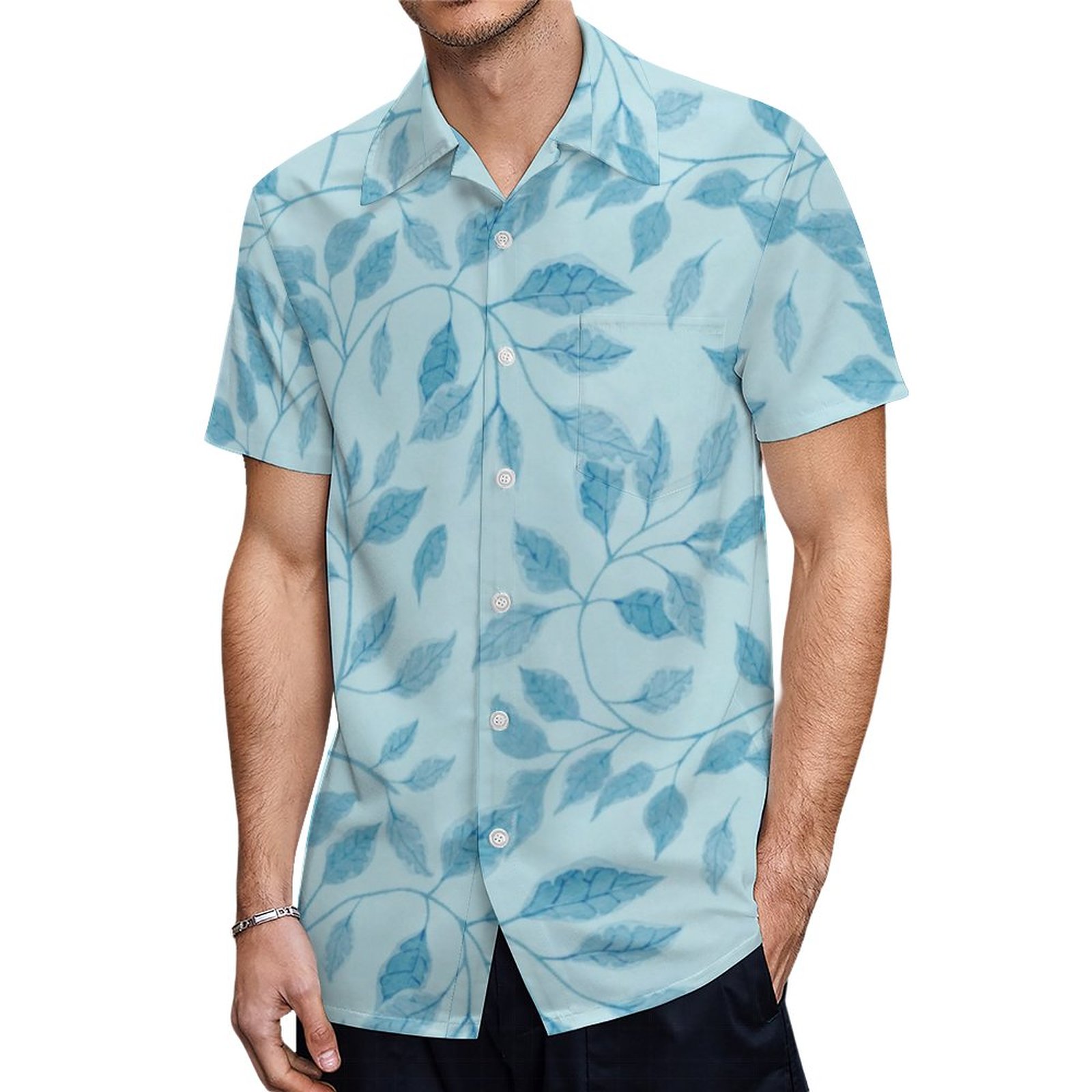 Elegant Leaves Pattern Paper Texture Background Hawaiian Shirt Mens Button Down Tropical Hawaii Beach Shirts