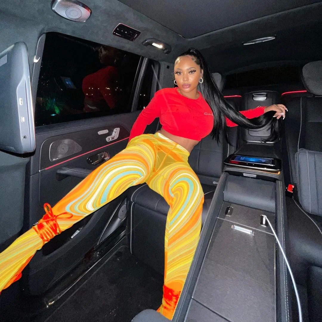 Hugcitar 2021 High Waist Asymmetric Multi Color Vortex Bodycon Long Pants Summer Women Fashion Sexy Streetwear Casual Trouser