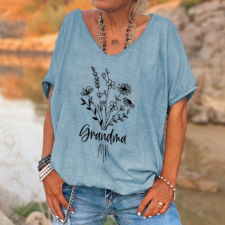 Grandma Plant Floral Short Sleeve Loose Shirt socialshop