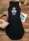 Colorful Pineapple Glasses Pocket Maxi Dress - Black