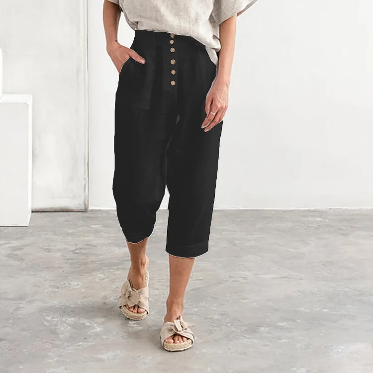 Casual Breasted Cotton Linen Loose Pants