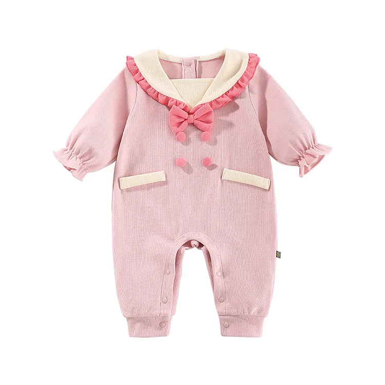 Baby Girl Long Sleeves Onepeice Pink Bow Romper