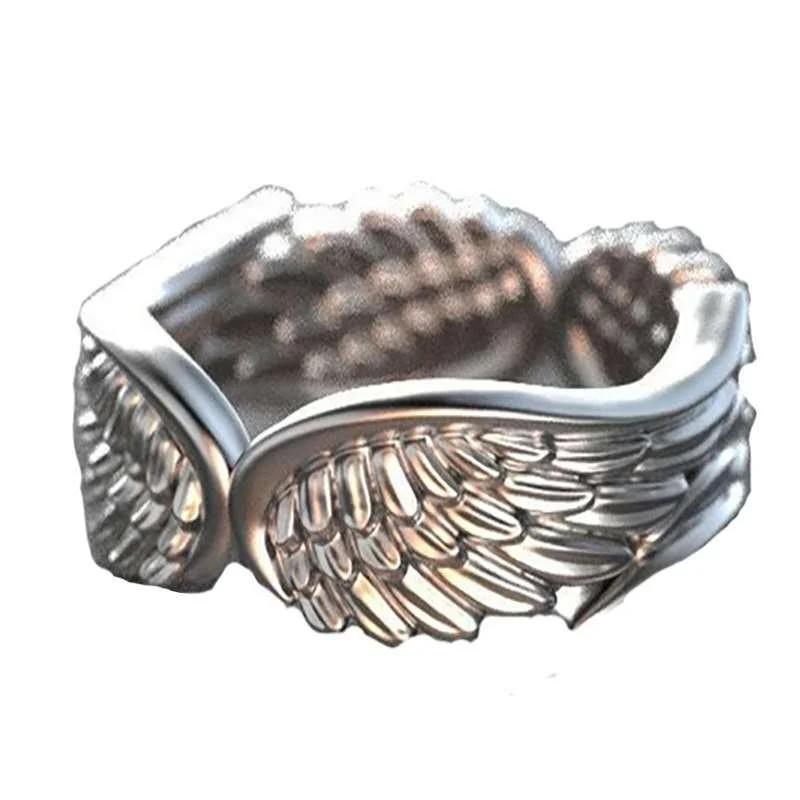 New Vintage Fashion Punk  Fairy Feather Wings Ring Ladies Hands Hug Blue Gem Ring Charm Rings for Men Women Lover Gift