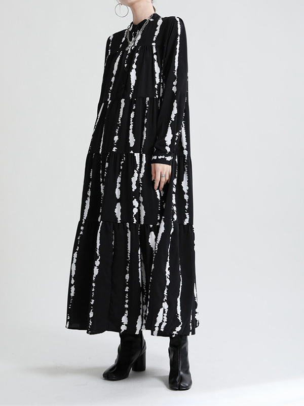 Printed Patchwork Long Sleeve Maxi Dress