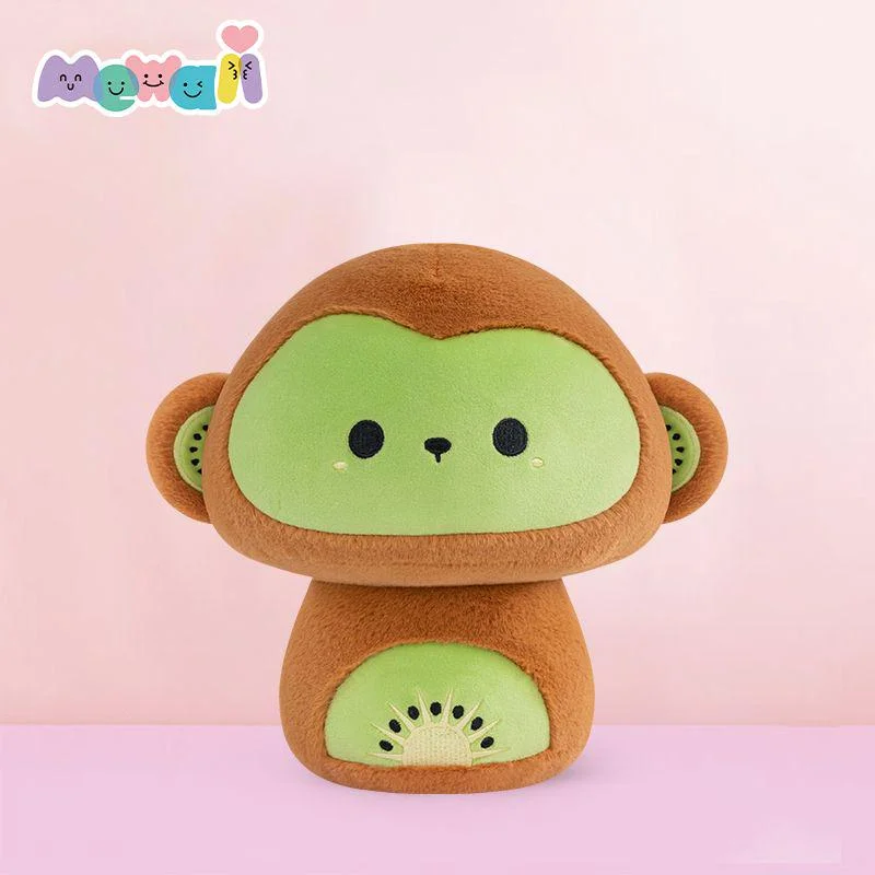 Mewaii® Mushroom Family Painted Kiwi Monkey Kawaii Plush Pillow Squish Toy