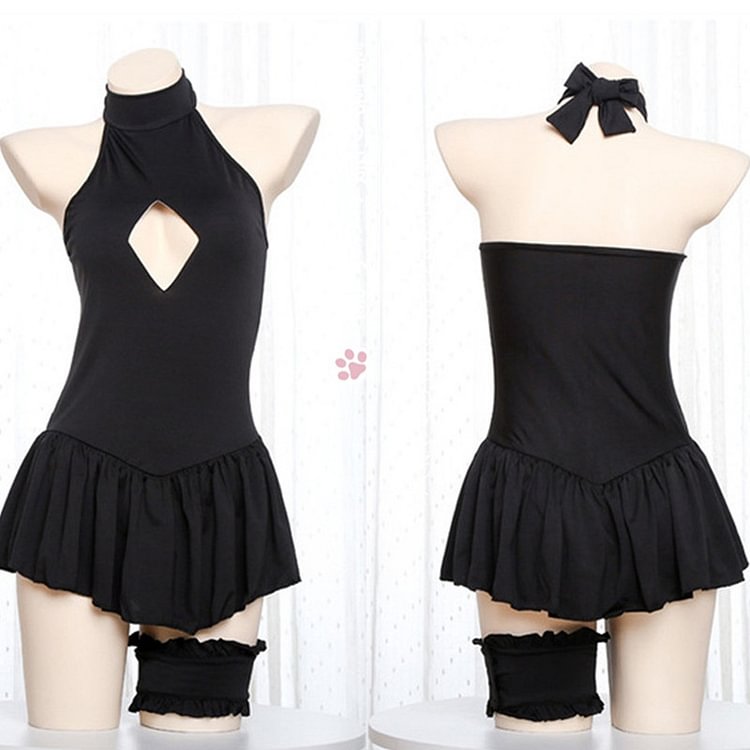 Hollow Out Ruffled Lace Up Lingerie Dress - Modakawa modakawa
