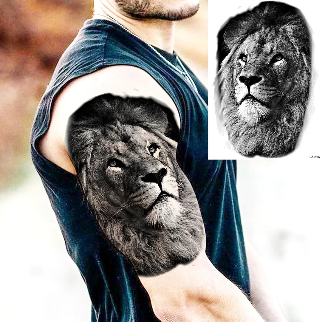 Black Spartan Warrior Temporary Tattoos For Men Adults Realistic Lion Tiger Maori Knight Fake Tattoo Sticker Chest Tatoos 3D