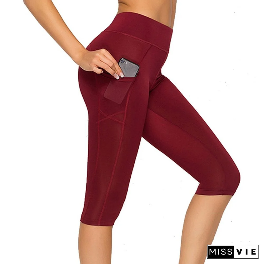 3/4 Women Yoga Pants Leggings Fitness Gym High Waist Pocket Sportwear Jogger Pant