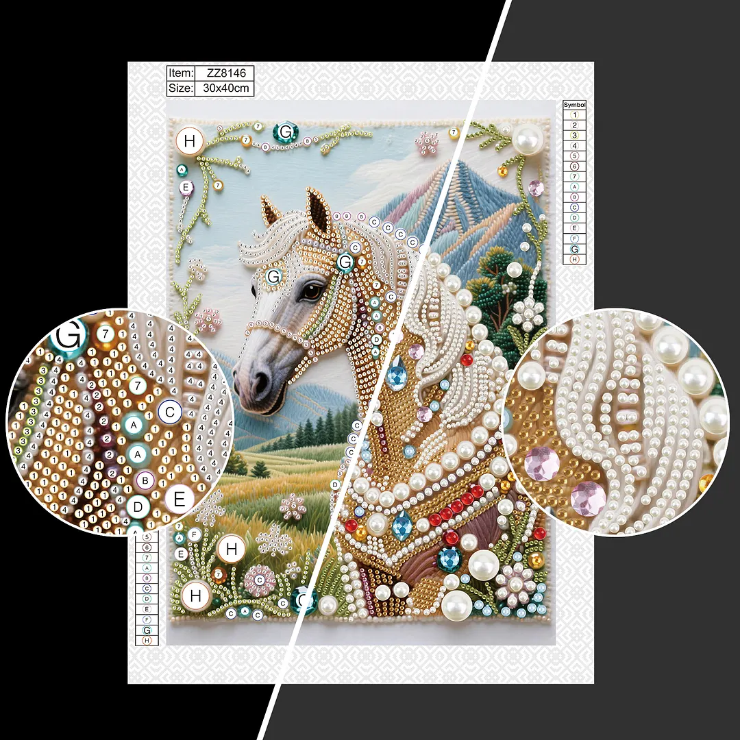 Horse Special Shaped DIY Partial Drill Diamond Art Pearl Painting Kit for Adults Beginners Home Decor Art Craft Pearl Diamond Painting 30x40cm