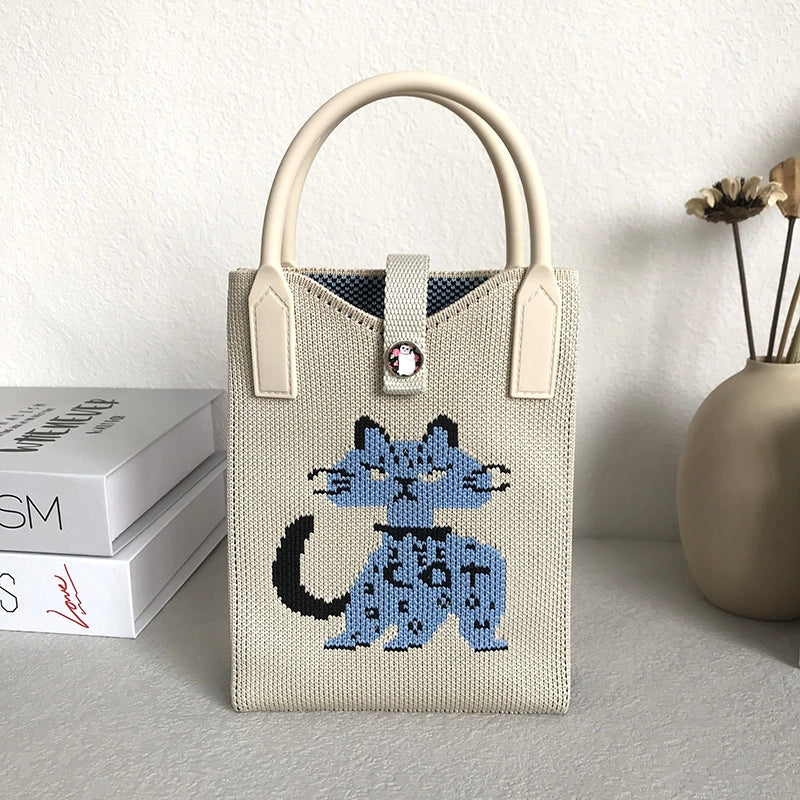 Niche Design Cute Cat Mini Knitted Phone Bag Women’s Portable Knitted Shoulder Crossbody Bag Small Square Bag